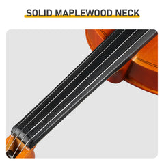 Brand new 4/4 acoustic matte tiger stripe violin set includes phonetic symbols sticker, tuner, string set, shoulder rest, rosin, bow, and premium gift box.