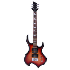 No logo Novice Flame Shaped Electric Guitar HSH Pickup Bag Strap Paddle Rocker Cable Wrench Tool Sunset Color