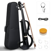 Full Size 4/4 Bunnel Edge Electric Silent Violin with Case Bow Rosin Headphone Connecting Line Black