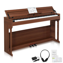 No logo 88 Key Standard Full Weighted Keyboards Digital Piano with Furniture Stand, Audio and MIDI Bluetooth, Triple Pedals, Headphone,for Black Walnut color