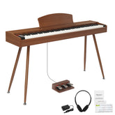 No logo 88 Key Standard Full Weighted Keyboards Digital Piano with Metal Stand, Power Adapter, Triple Pedals, Headphone,for All Experience Levels Black Walnut