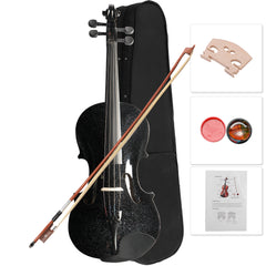 New 4/4 Acoustic Violin Case Bow Rosin Black