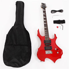 Flame Shaped Electric Guitar with 20W Electric Guitar Sound HSH Pickup Novice Guitar Audio Bag Strap Picks Shake Cable Wrench Tool Red