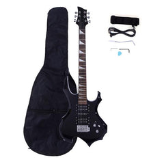 No logo Novice Flame Shaped Electric Guitar HSH Pickup Bag Strap Paddle Rocker Cable Wrench Tool Black