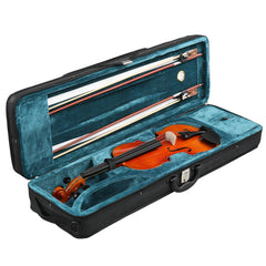 Brand new 4/4 natural tiger-striped acoustic violin set includes pitch stickers, tuner, strings, shoulder rest, rosin, bow, and premium gift box.
