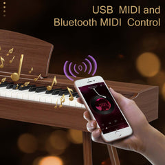 No logo 88 Key Standard Full Weighted Keyboards Digital Piano with Metal Stand, Power Adapter, Triple Pedals, Headphone,for All Experience Levels Black Walnut