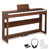 No logo 88 Keys Full Weighted Keyboards Digital Piano with Furniture Stand, Power Adapter, Triple Pedals, Headphone, for All Experience Levels Black Walnut【Same Model Code: 08218226】