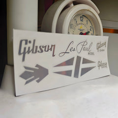 Gibson Guitar Head Logo Water Transfer Tearable Film UV Stickers - Pressure Sensitive Silver