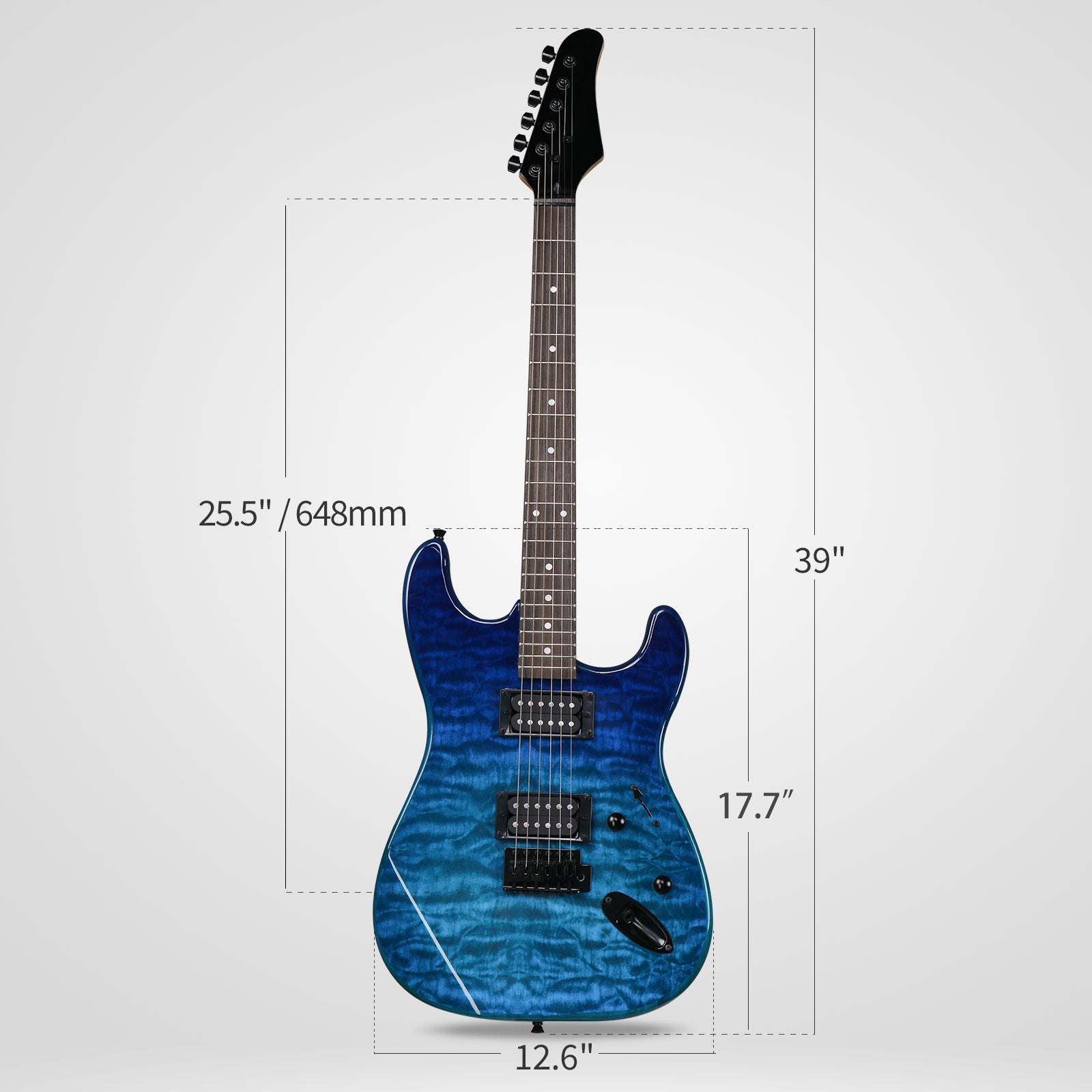 Szzzp 39in Electric Guitar H-H Pickups Trans Blue suit for Heavier Rock