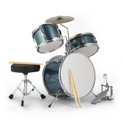Szzzp 14"x10" 3-Pieces Junior Kids Drum Set Kit Pedal Drum Stick Wrench Drum Stool Sky Blue