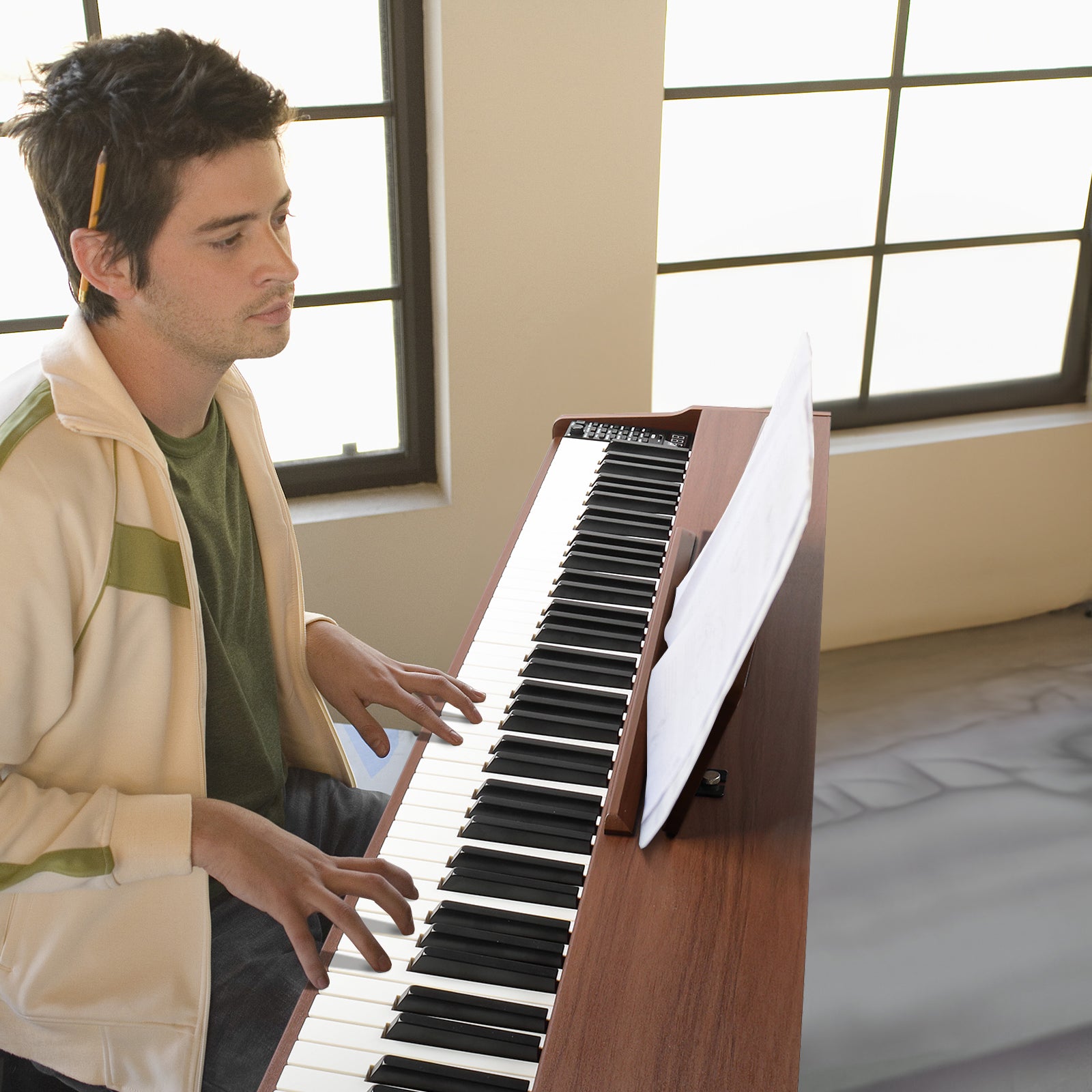 Szzzp 88 Key Standard Full Weighted Keyboards Digital Piano with Metal Stand, Power Adapter, Triple Pedals, Headphone