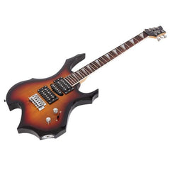 Flame Shaped Electric Guitar with 20W Electric Guitar Sound HSH Pickup Novice Guitar   Audio   Bag   Strap   Picks   Shake   Cable   Wrench Tool Sunset Color
