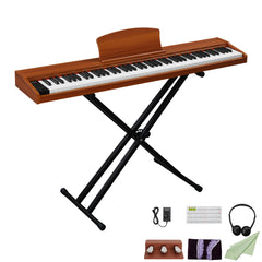 Szzzp GPP-107 88 Key Full Size Semi-Weighted Standard Keyboards Wooden Digital Piano with Stand,MIDI Bluetooth,Triple Pedals,Headphone and other accessories, Walnut