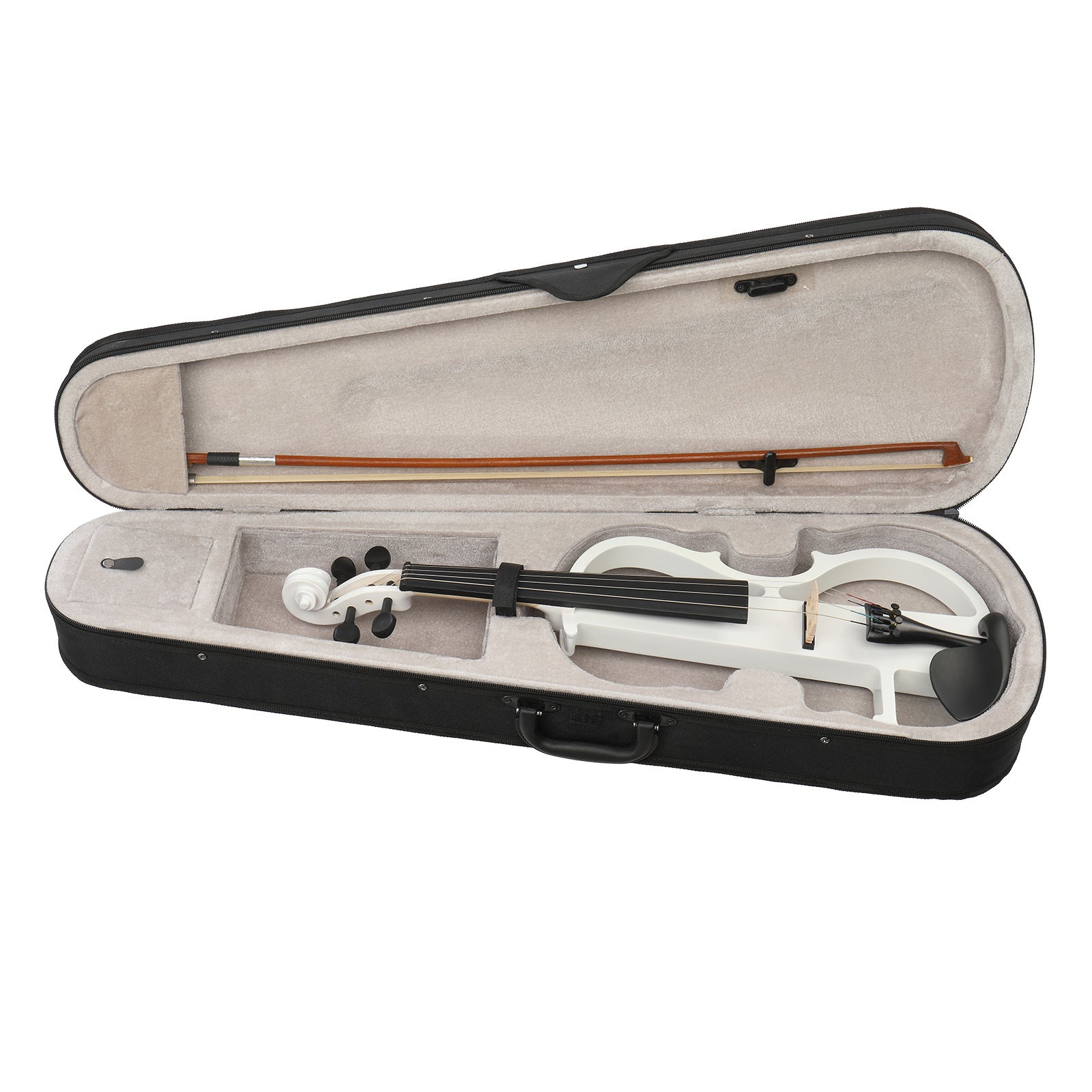 Szzzp Full Size 4/4 Bunnel Edge Electric Silent Violin with Case Bow Rosin Headphone Connecting Line - White