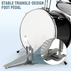Szzzp 14"x10" 3-Pieces Junior Kids Drum Set Kit Pedal Drum Stick Wrench Drum Stool Black