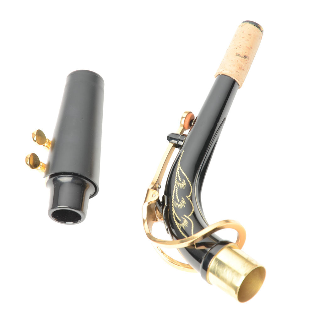 Szzzp Be Brass Carving Pattern Pearl White Shell Button Saxophone with Strap - Black