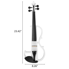 Szzzp Full Size 4/4 Bunnel Edge Electric Silent Violin with Case Bow Rosin Headphone Connecting Line - White