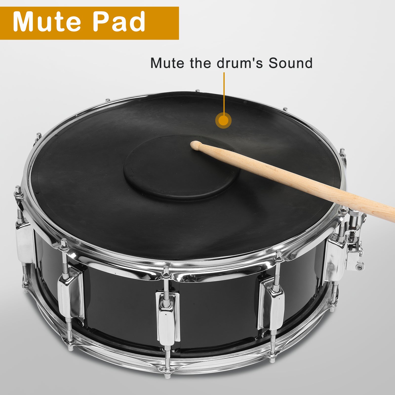 Szzzp 14 x 5.5in Snare Drum Set with Drumstick Holder, Snare Drum Bag, Strap, Mute Pad & Drum Stick for Beginner Student Black
