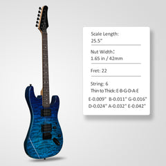 Szzzp 39in Electric Guitar H-H Pickups Trans Blue suit for Heavier Rock