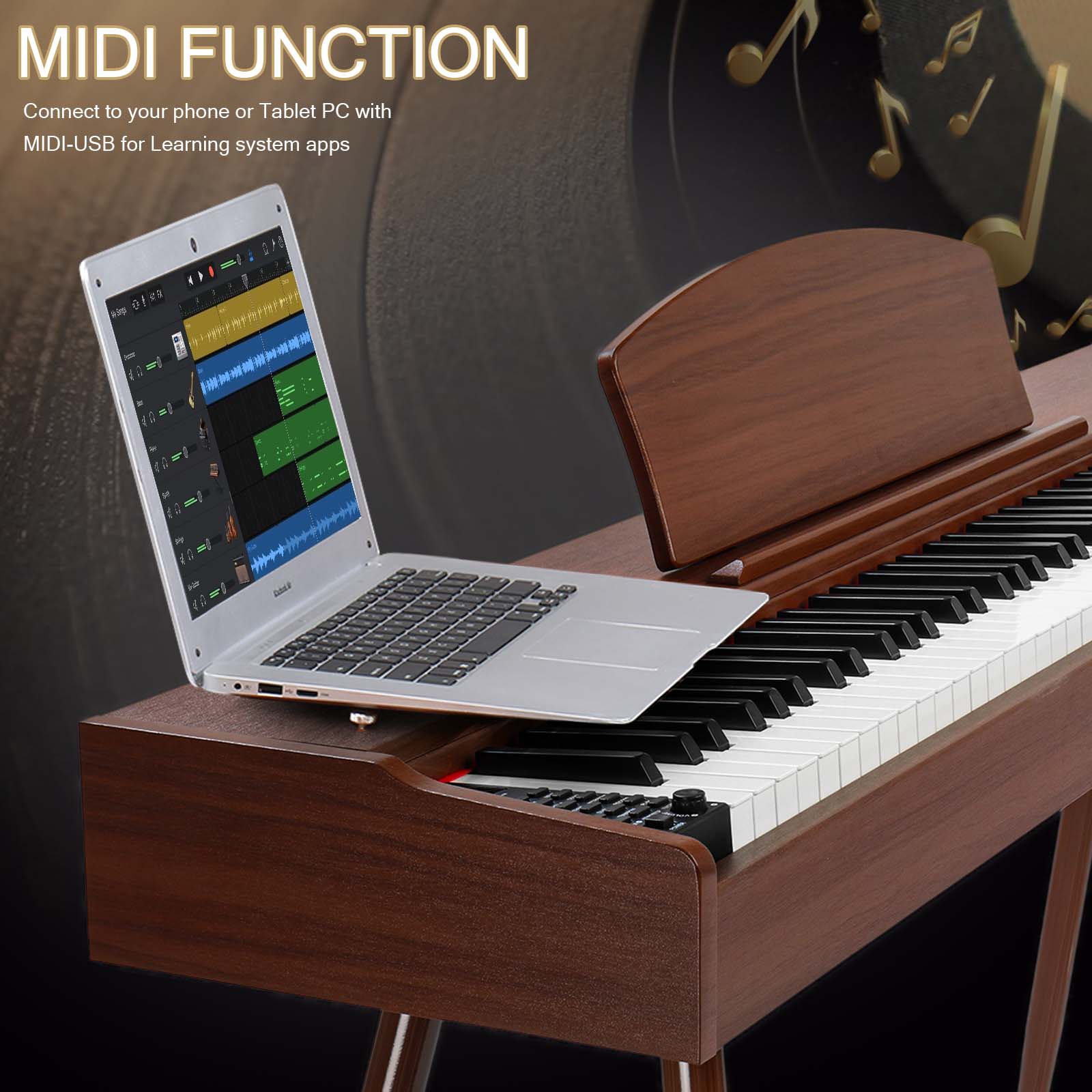 Szzzp 88 Key Standard Full Weighted Keyboards Digital Piano with Metal Stand, Power Adapter, Triple Pedals, Headphone