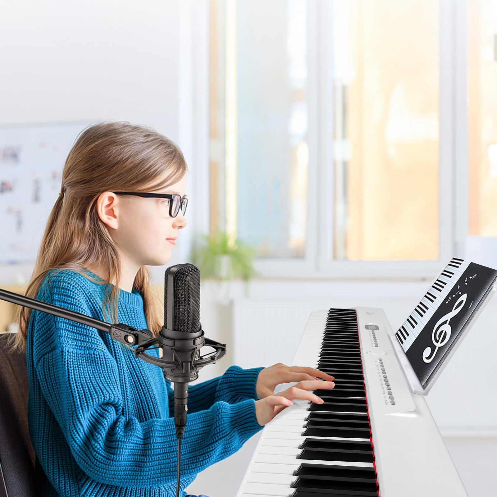 Szzzp GPP-105 88 Key Full Size Semi-Weighted Standard Keyboards Digital Piano with Dual-tube X-Shape Stand, MIDI Bluetooth, Headphone