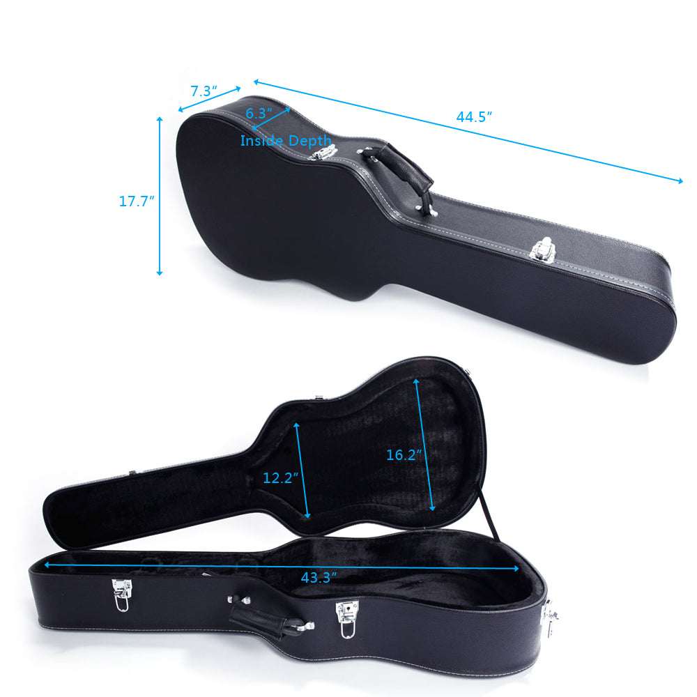 Szzzp 41" Folk Guitar Hardshell Carrying Case Fits Most Acoustic Guitars Microgroove Flat - Black