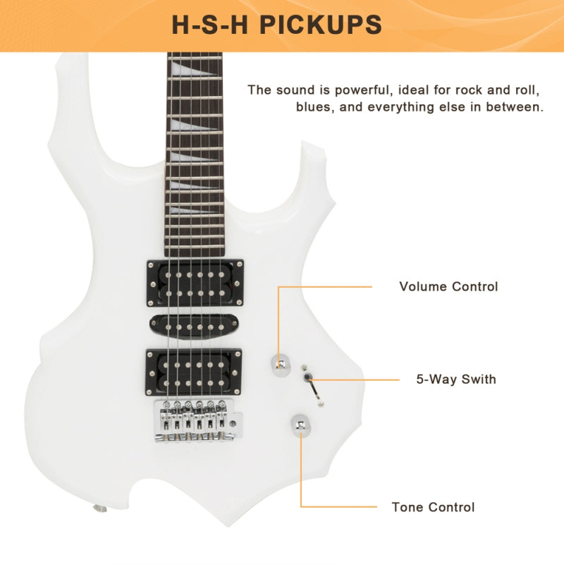 Glarry 36inch Burning Fire Style Electric Guitar - White