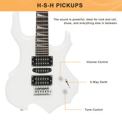 Glarry 36inch Burning Fire Style Electric Guitar - White
