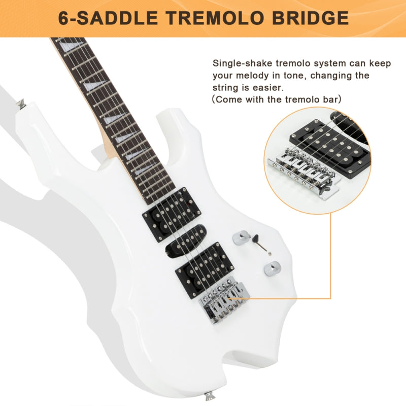 Glarry 36inch Burning Fire Style Electric Guitar - White