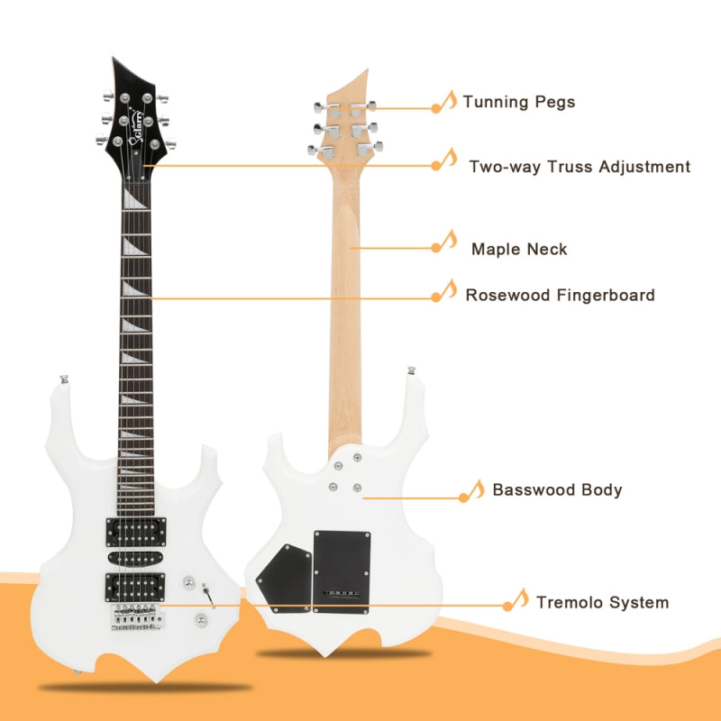 Glarry 36inch Burning Fire Style Electric Guitar - White