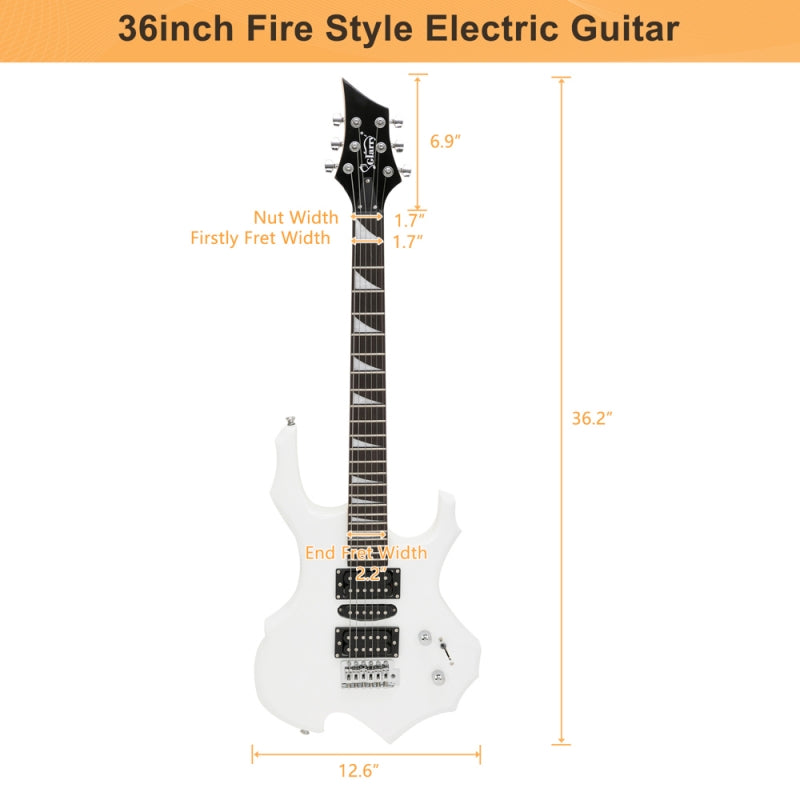 Glarry 36inch Burning Fire Style Electric Guitar - White