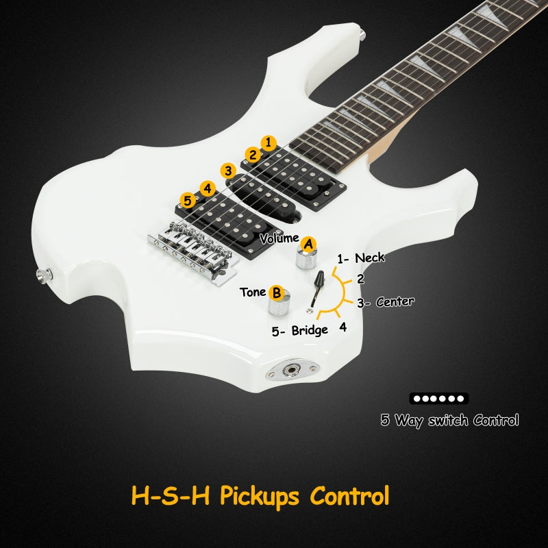 Glarry 36inch Burning Fire Style White Electric Guitar w/ 20W Amplifier