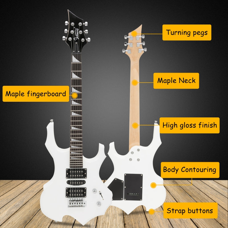 Glarry 36inch Burning Fire Style White Electric Guitar w/ 20W Amplifier