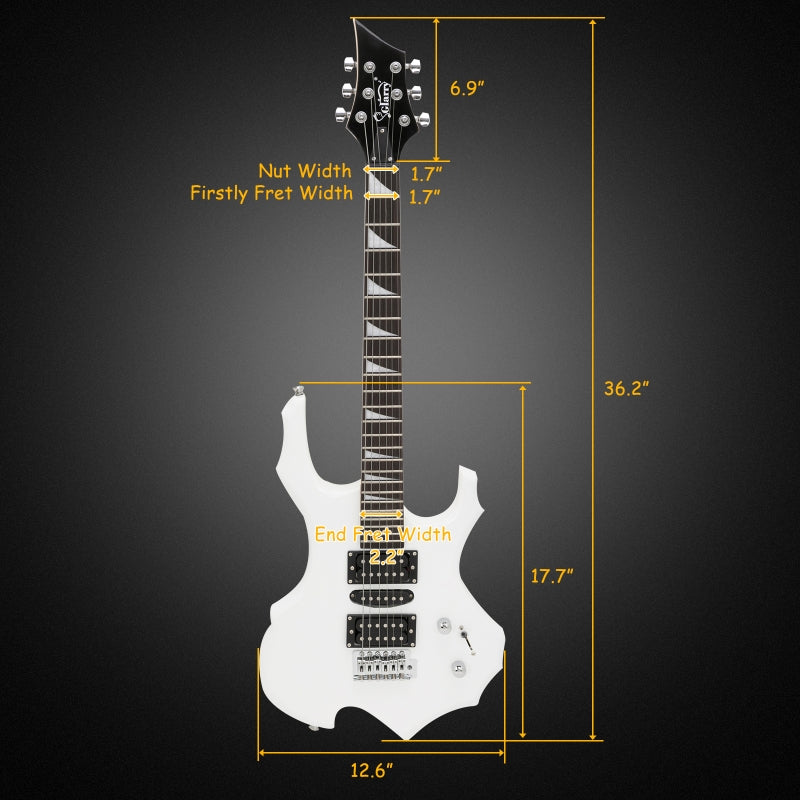 Glarry 36inch Burning Fire Style White Electric Guitar w/ 20W Amplifier