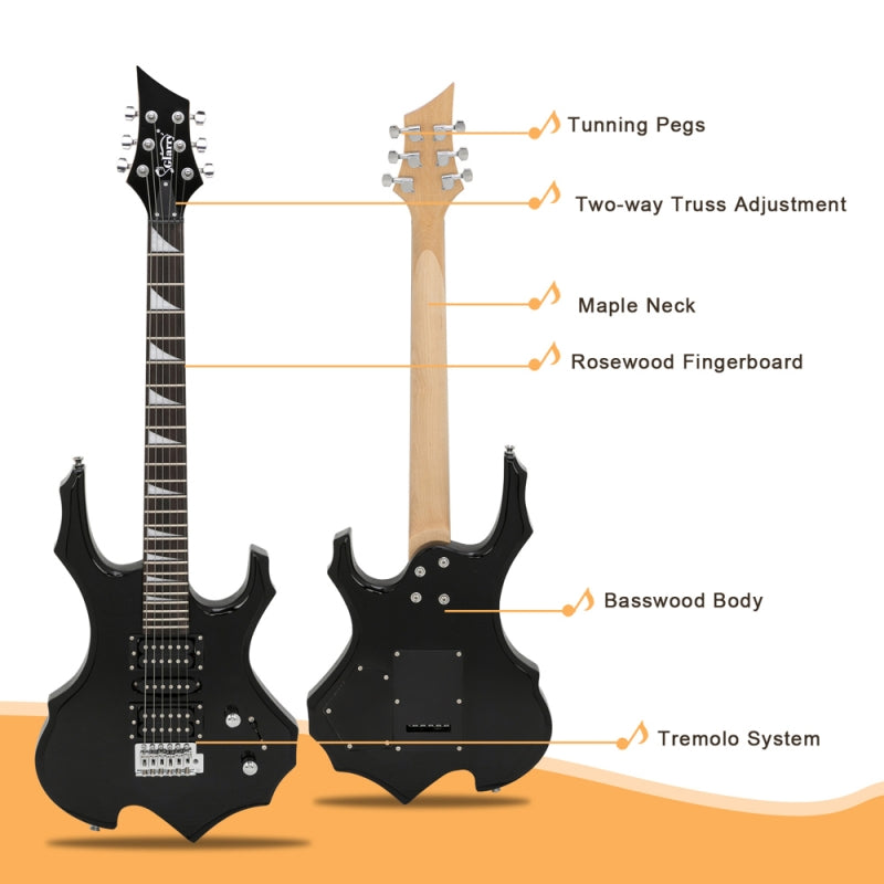 Glarry 36inch Burning Fire Style Electric Guitar - Black