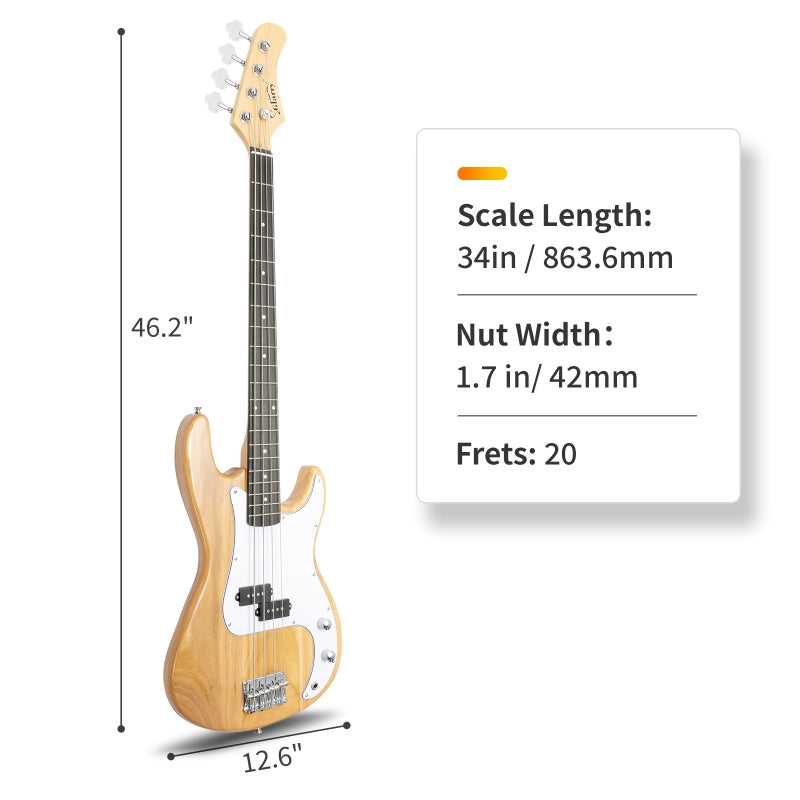 Glarry GP Electric Bass Guitar - Burlywood