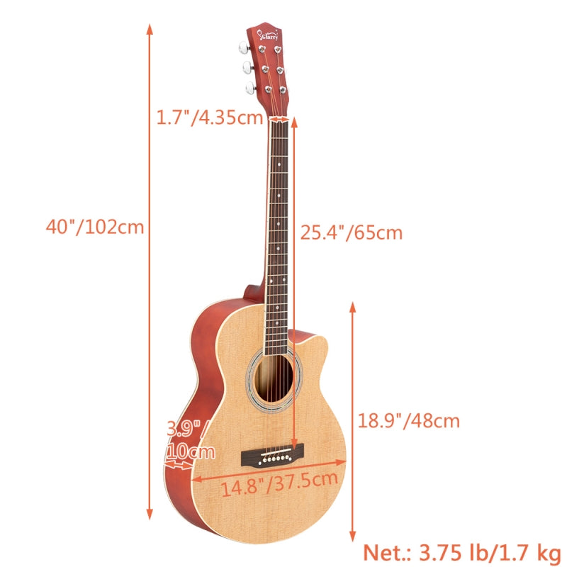 Glarry GT501 40 Inch Cutaway Auditorium Acoustic Guitar Matte Spruce Front Folk - Burlywood