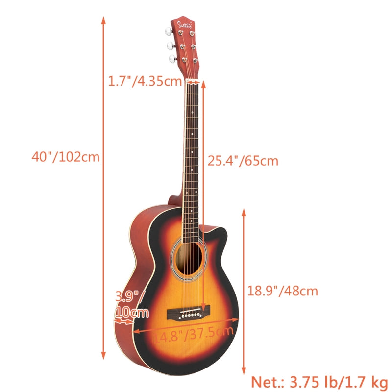 Glarry GT501 40 Inch Cutaway Auditorium Acoustic Guitar Matte Spruce Front Folk - Sunset