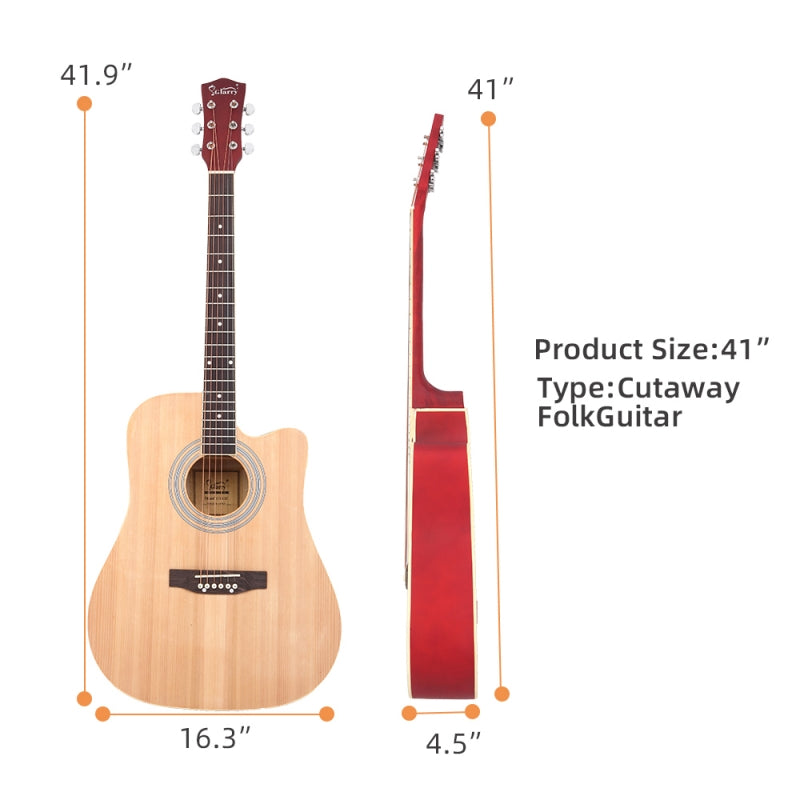 Glarry GT502 41 Inch Matte Cutaway Dreadnought Spruce Front Acoustic Guitar - Burlywood
