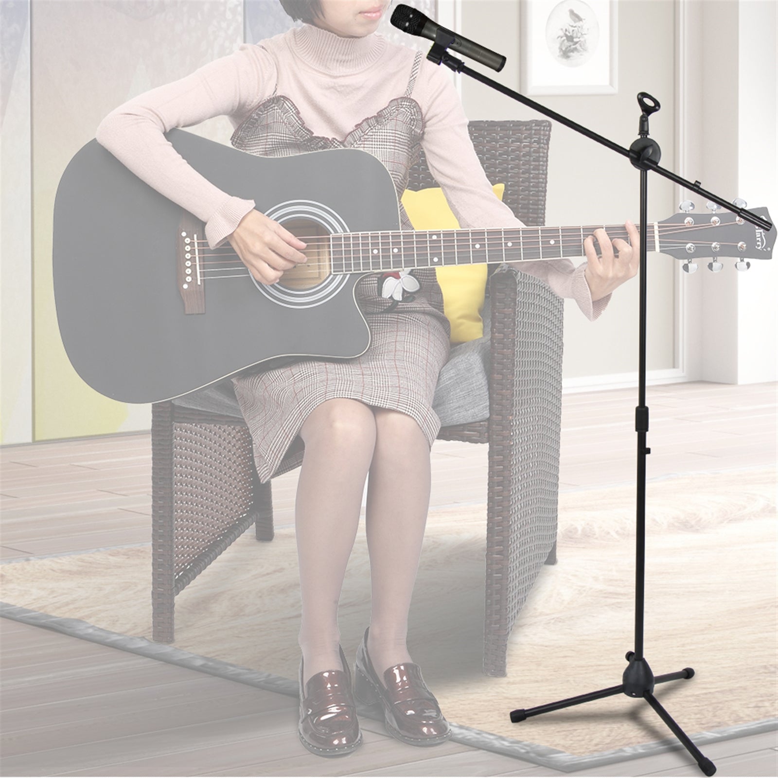 Szzzp FS-002 Folding Type Tripod Boom Microphone Mic Stand - Black