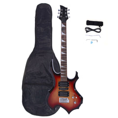No logo Novice Flame Shaped Electric Guitar HSH Pickup   Bag   Strap   Paddle   Rocker   Cable   Wrench Tool Sunset Color