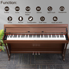 No logo 88 Key Standard Full Weighted Keyboards Digital Piano with Furniture Stand, Audio and MIDI Bluetooth, Triple Pedals, Headphone，for Black Walnut color