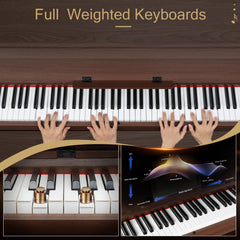 No logo 88 Key Standard Full Weighted Keyboards Digital Piano with Furniture Stand, Audio and MIDI Bluetooth, Triple Pedals, Headphone，for Black Walnut color