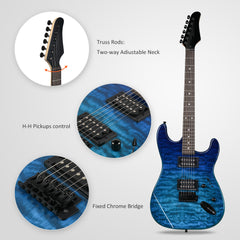 No logo 39in Electric Guitar H-H Pickups Trans Blue suit for Heavier Rock