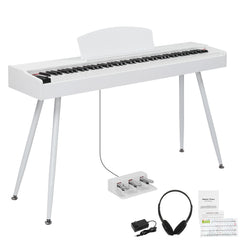 No logo 88 Key Standard Full Weighted Keyboards Digital Piano with Metal Stand, Power Adapter, Triple Pedals, Headphone，for All Experience Levels White