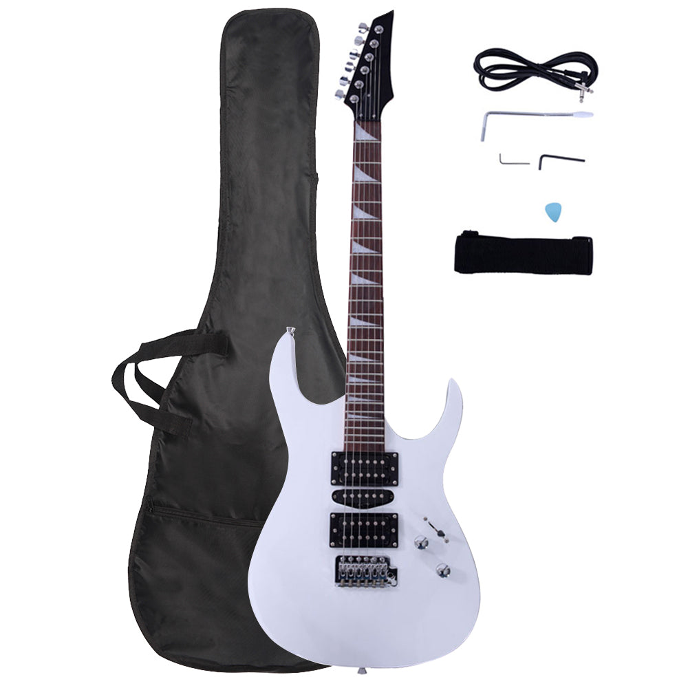 No logo Novice Entry Level 170 Electric Guitar HSH Pickup   Bag   Strap   Paddle   Rocker   Cable   Wrench Tool White