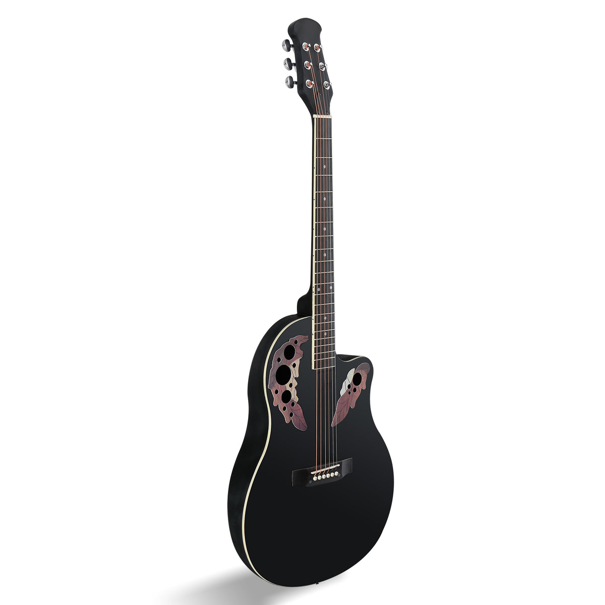 No logo 41 inch Cutawary Round  Back Acoustic Guitar Spruce Top Grape Hole Black