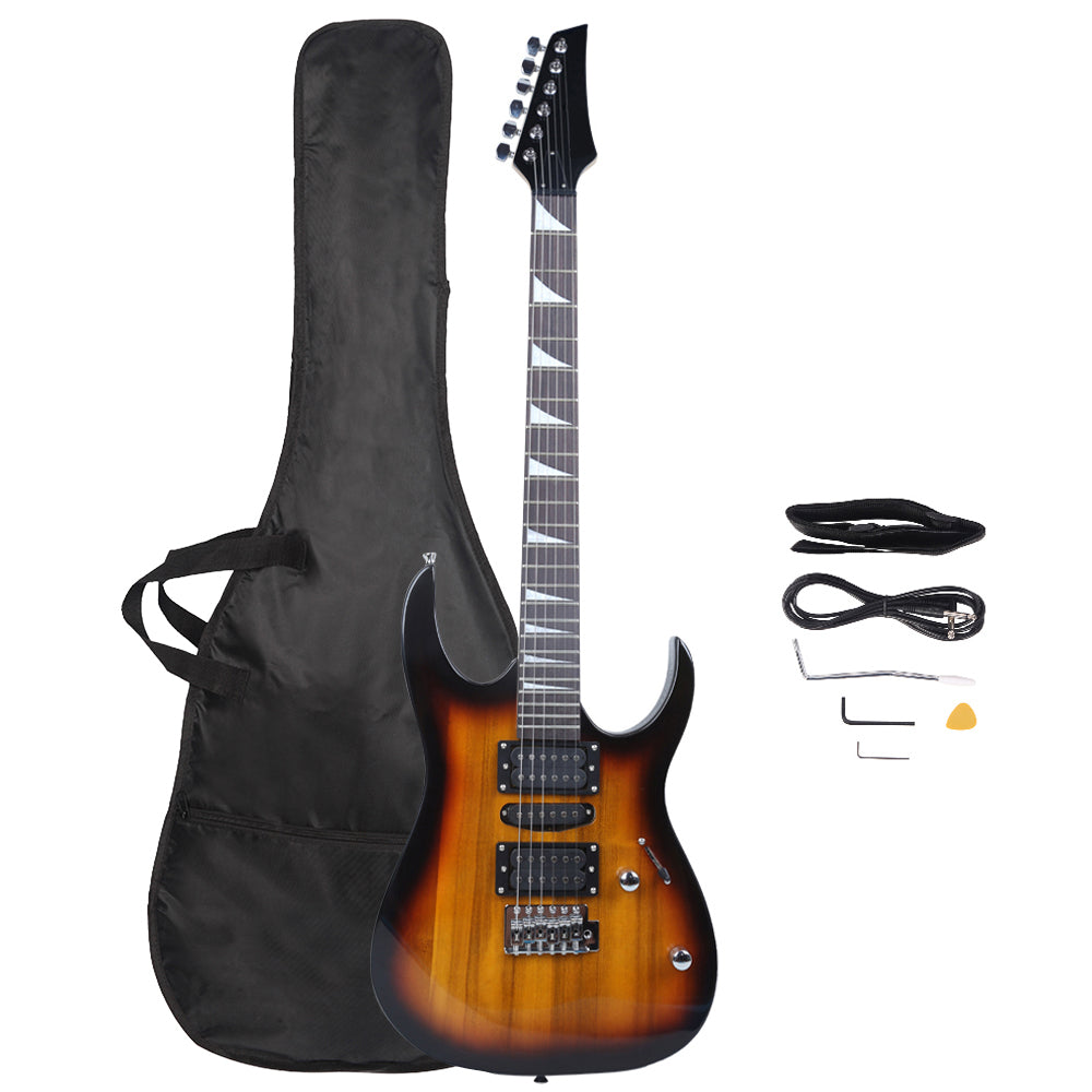 No logo Novice Entry Level 170 Electric Guitar HSH Pickup   Bag   Strap   Paddle   Rocker   Cable   Wrench Tool Sunset Color