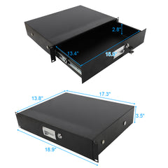 19" 2U Steel Plate DJ Drawer Equipment Cabinet with Keys Black