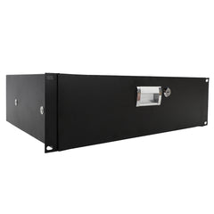 19" 3U Steel Plate DJ Drawer Equipment Cabinet with Keys Black